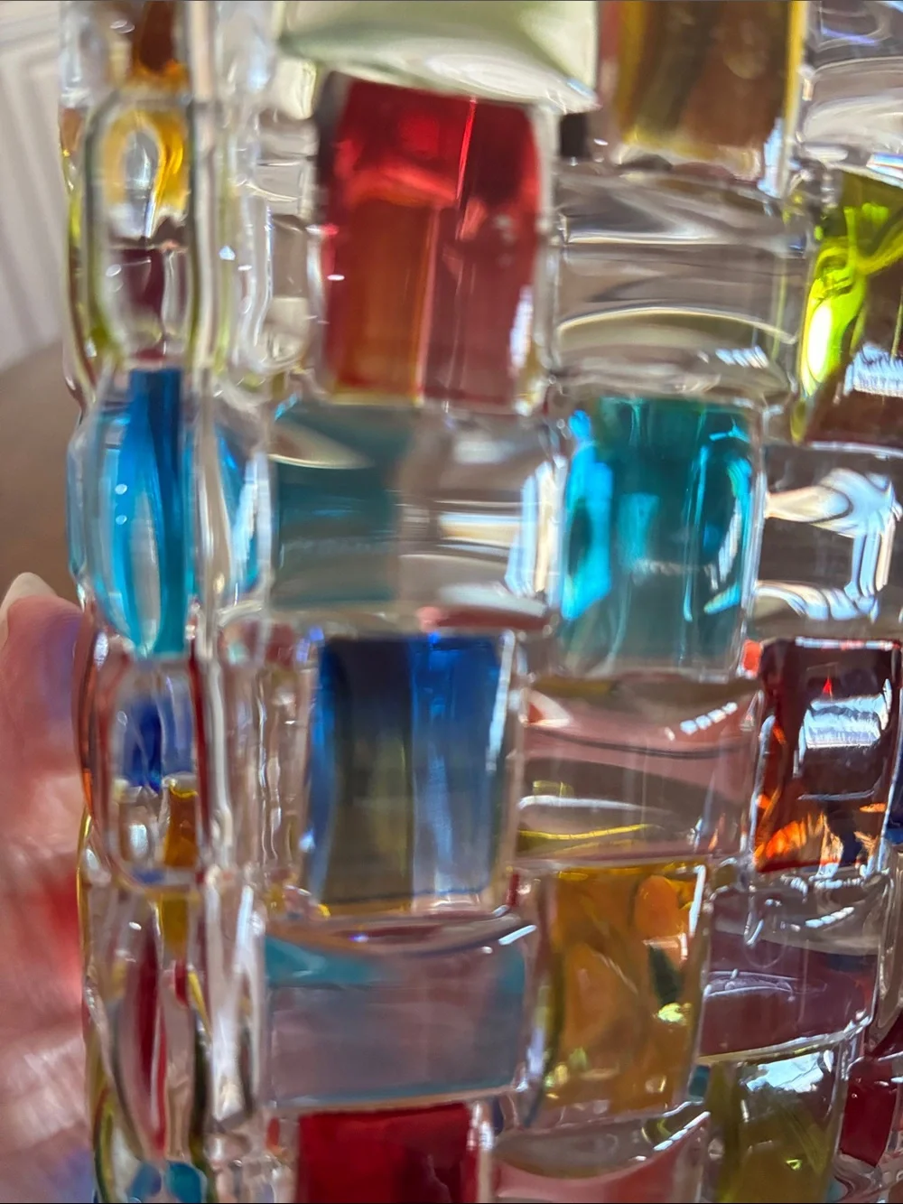 Clear Mosaic Glass Vase with Multicolor Accents